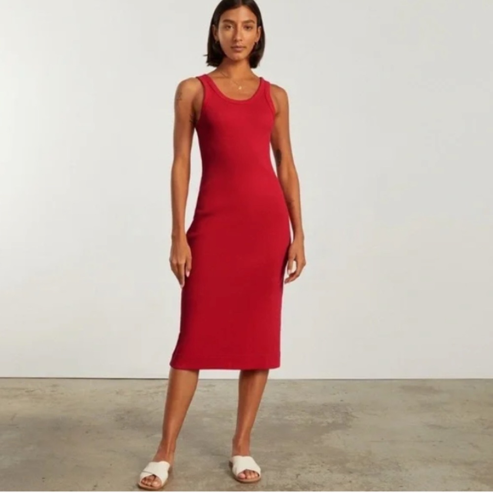EVERLANE - The Ribbed Tank Knit Midi Dress in Red
